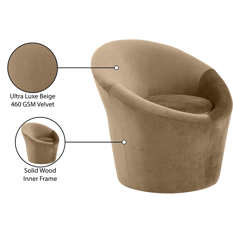 Bowery Hill Contemporary Solid Wood Frame Beige Durable Velvet Accent Chair