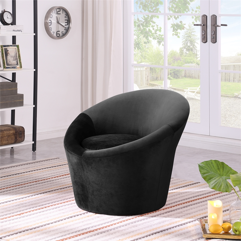 Bowery Hill Contemporary Solid Wood Frame Black Durable Velvet Accent Chair