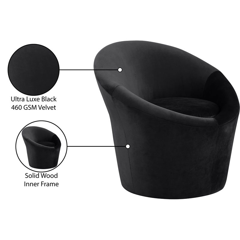 Bowery Hill Contemporary Solid Wood Frame Black Durable Velvet Accent Chair