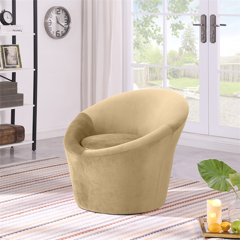 Bowery Hill Contemporary Solid Wood Frame Camel Durable Velvet Accent Chair