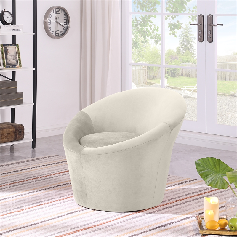 Bowery Hill Contemporary Solid Wood Frame Cream Durable Velvet Accent Chair