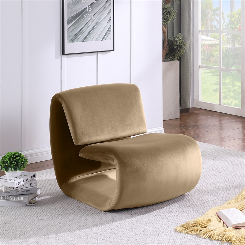 Bowery Hill Contemporary Iron Frame Beige Durable Velvet Accent Chair