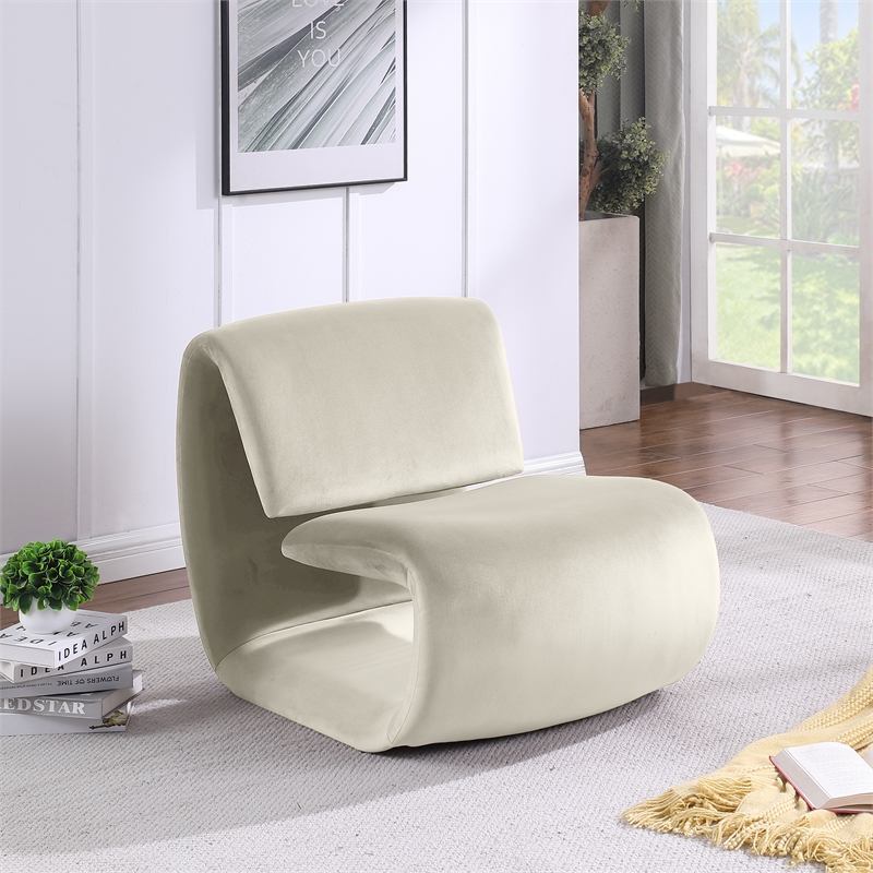 Bowery Hill Contemporary Iron Frame Cream Durable Velvet Accent Chair