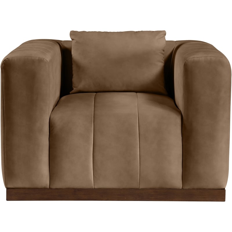 Bowery Hill Contemporary Deep Channel Tufted Soft Brown Vegan Leather Chair