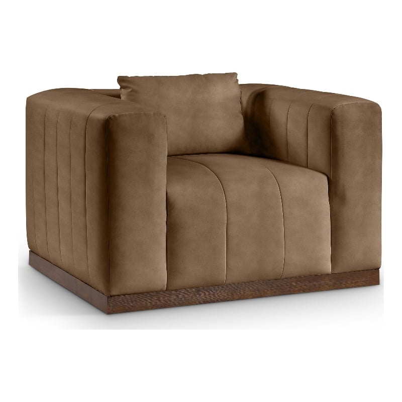 Bowery Hill Contemporary Deep Channel Tufted Soft Brown Vegan Leather Chair