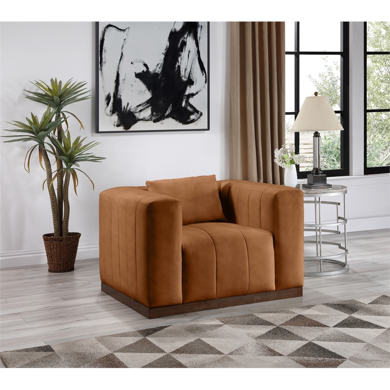 Bowery Hill Contemporary Deep Channel Tufted Soft Cognac Vegan Leather Chair