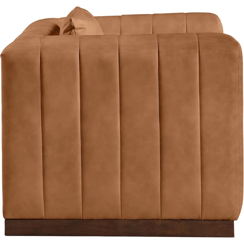 Bowery Hill Contemporary Deep Channel Tufted Soft Cognac Vegan Leather Chair