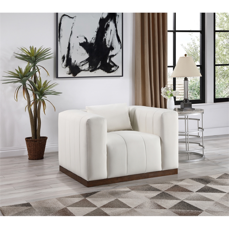 Bowery Hill Contemporary Deep Channel Tufted Soft Cream Vegan Leather Chair