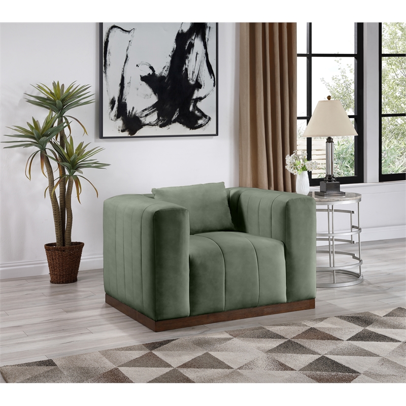 Bowery Hill Contemporary Deep Channel Tufted Soft Green Vegan Leather Chair