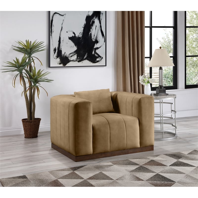 Bowery Hill Contemporary Deep Channel Tufted Soft Tan Vegan Leather Chair