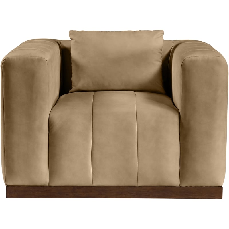 Bowery Hill Contemporary Deep Channel Tufted Soft Tan Vegan Leather Chair