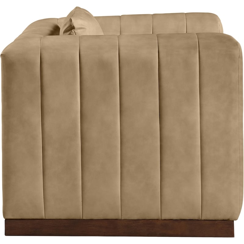 Bowery Hill Contemporary Deep Channel Tufted Soft Tan Vegan Leather Chair