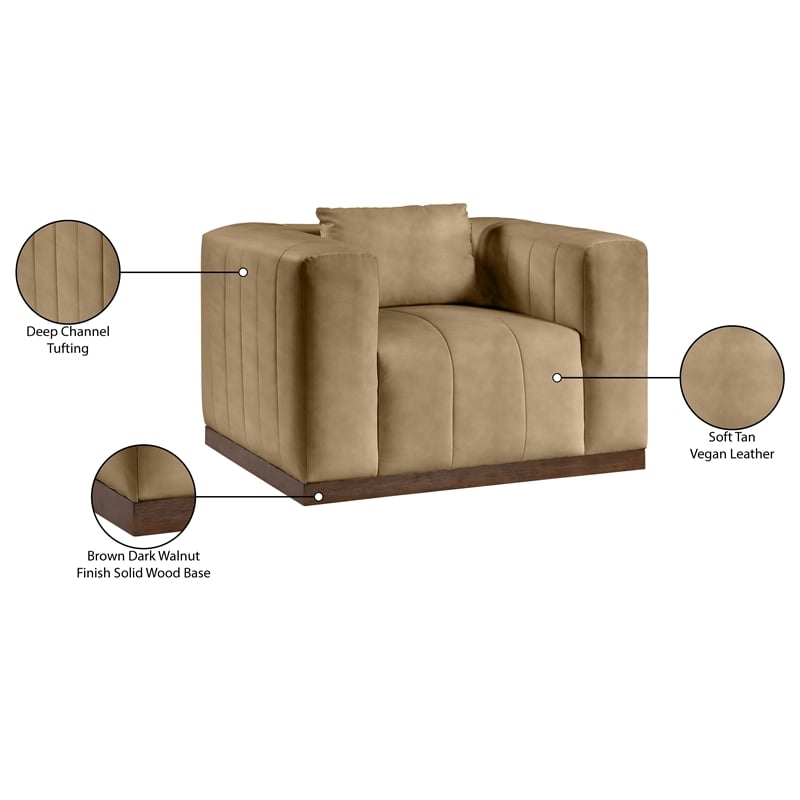 Bowery Hill Contemporary Deep Channel Tufted Soft Tan Vegan Leather Chair