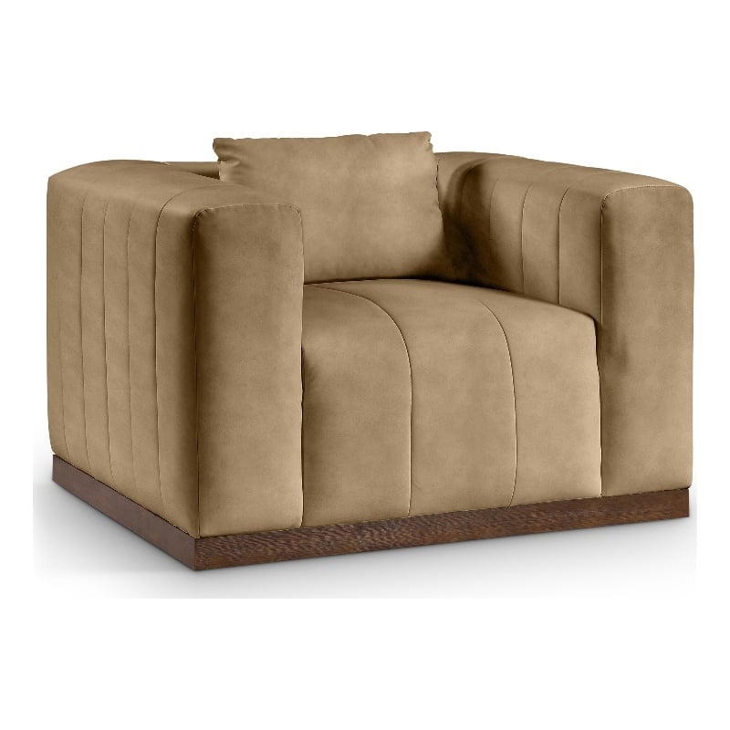 Bowery Hill Contemporary Deep Channel Tufted Soft Tan Vegan Leather Chair