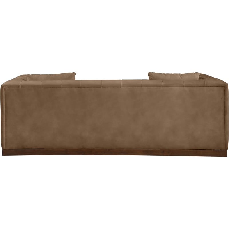 Bowery Hill Contemporary Deep Channel Tufted Soft Brown Vegan Leather Sofa