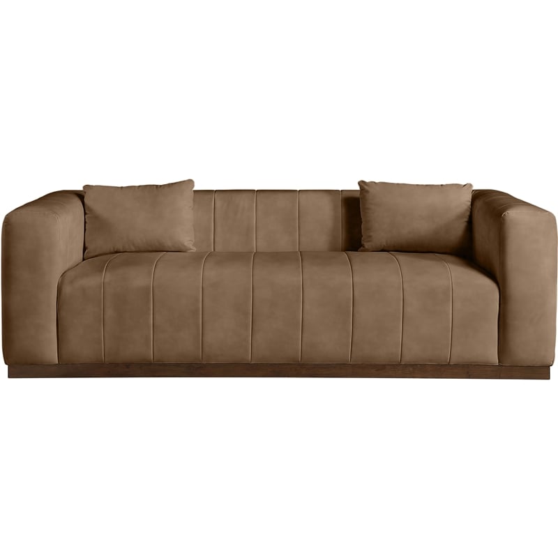 Bowery Hill Contemporary Deep Channel Tufted Soft Brown Vegan Leather Sofa