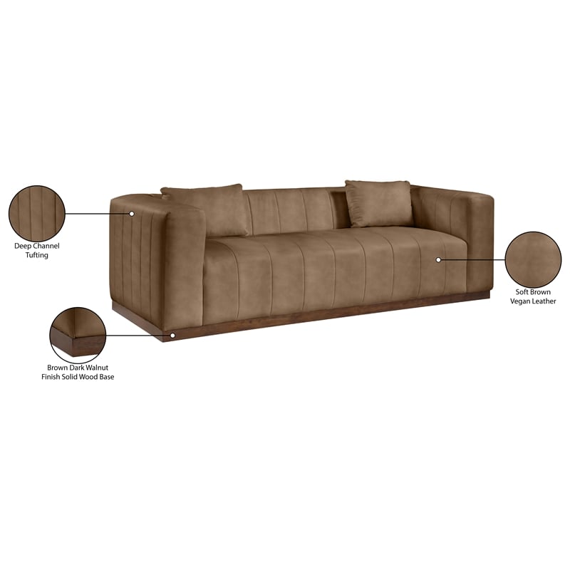 Bowery Hill Contemporary Deep Channel Tufted Soft Brown Vegan Leather Sofa