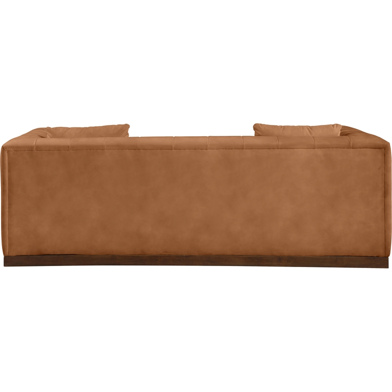 Bowery Hill Contemporary Deep Channel Tufted Soft Cognac Vegan Leather Sofa