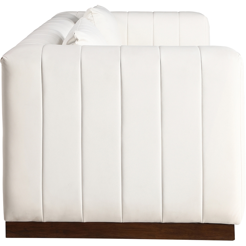 Bowery Hill Contemporary Deep Channel Tufted Soft Cream Vegan Leather Sofa
