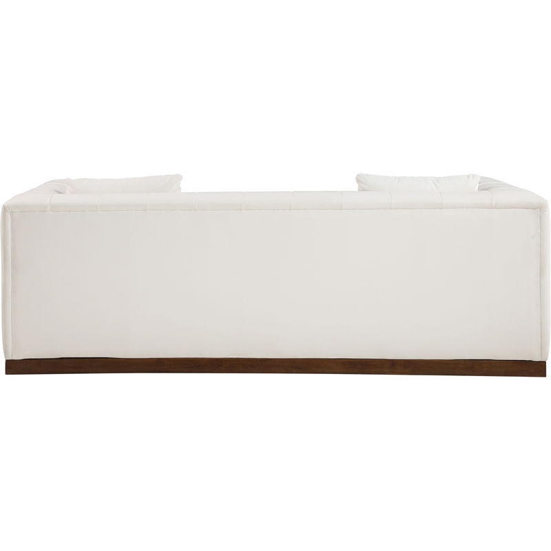 Bowery Hill Contemporary Deep Channel Tufted Soft Cream Vegan Leather Sofa