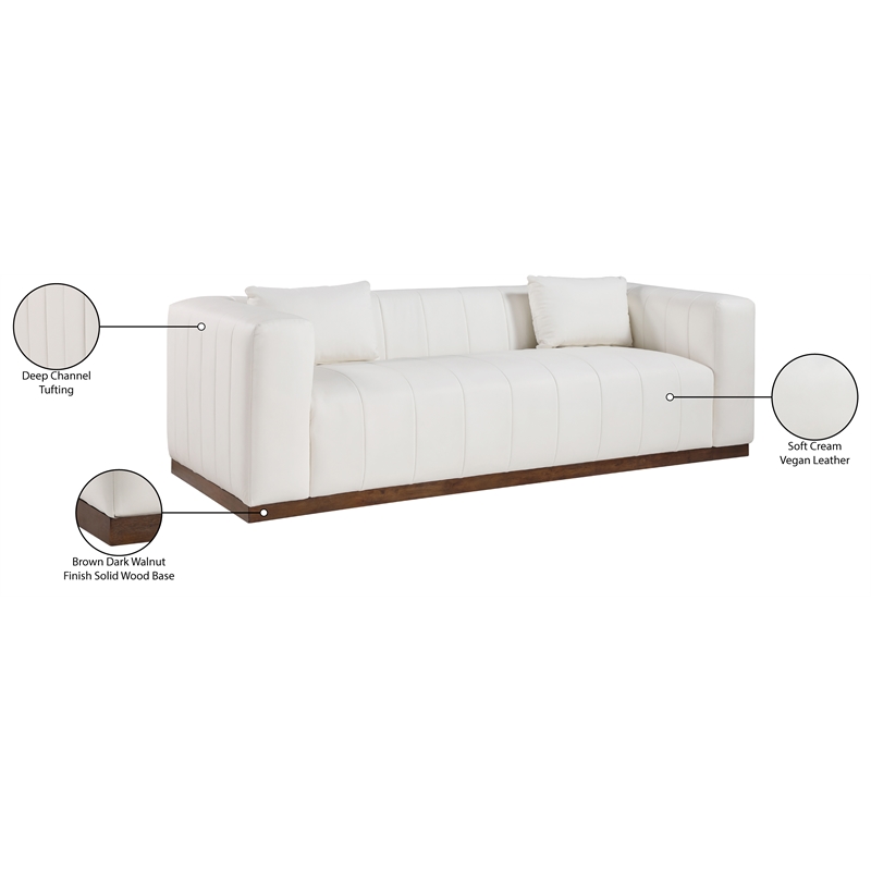 Bowery Hill Contemporary Deep Channel Tufted Soft Cream Vegan Leather Sofa