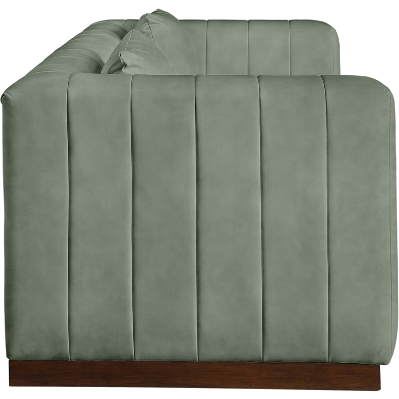 Bowery Hill Contemporary Deep Channel Tufted Soft Green Vegan Leather Sofa