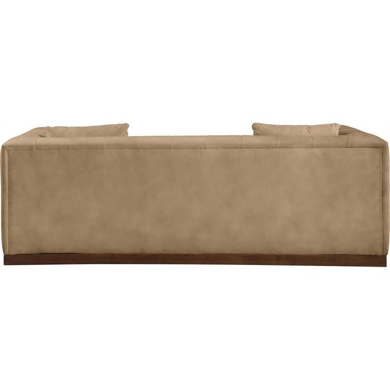 Bowery Hill Contemporary Deep Channel Tufted Soft Tan Vegan Leather Sofa