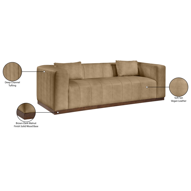 Bowery Hill Contemporary Deep Channel Tufted Soft Tan Vegan Leather Sofa