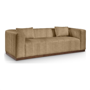 Bowery Hill Contemporary Deep Channel Tufted Soft Tan Vegan Leather Sofa