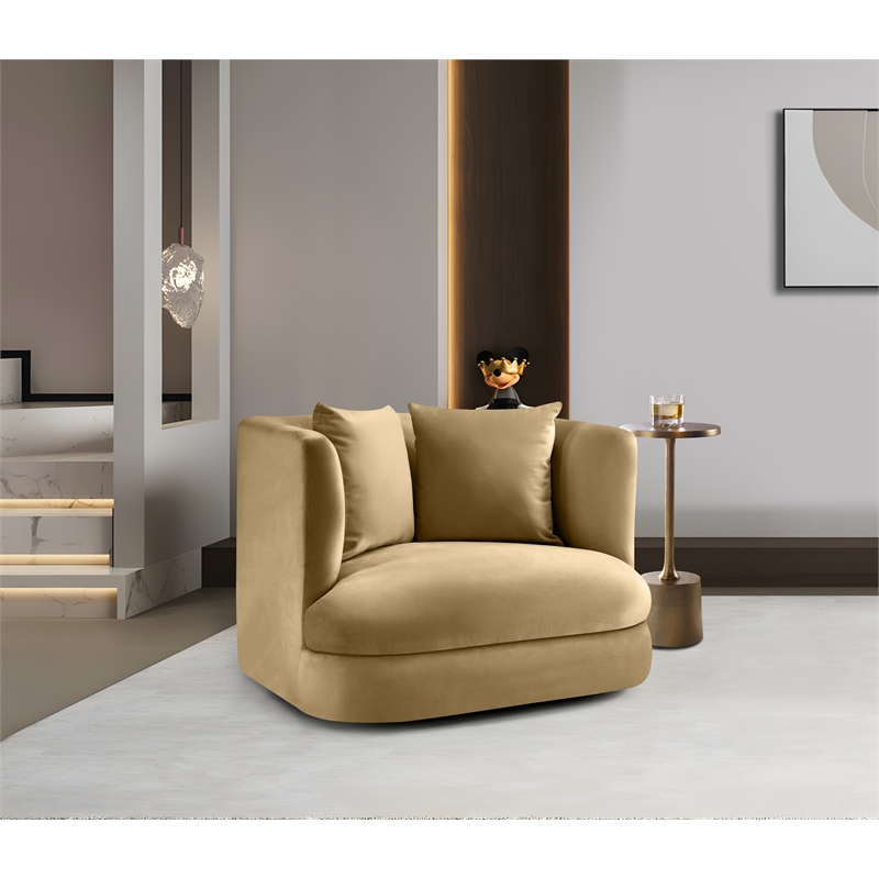 Bowery Hill Contemporary Solid Wood Frame Camel Durable Velvet Accent Chair