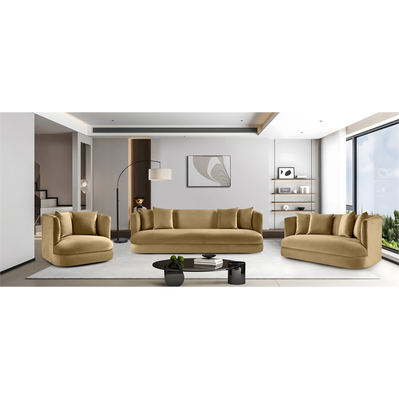 Bowery Hill Contemporary Solid Wood Frame Camel Durable Velvet Accent Chair