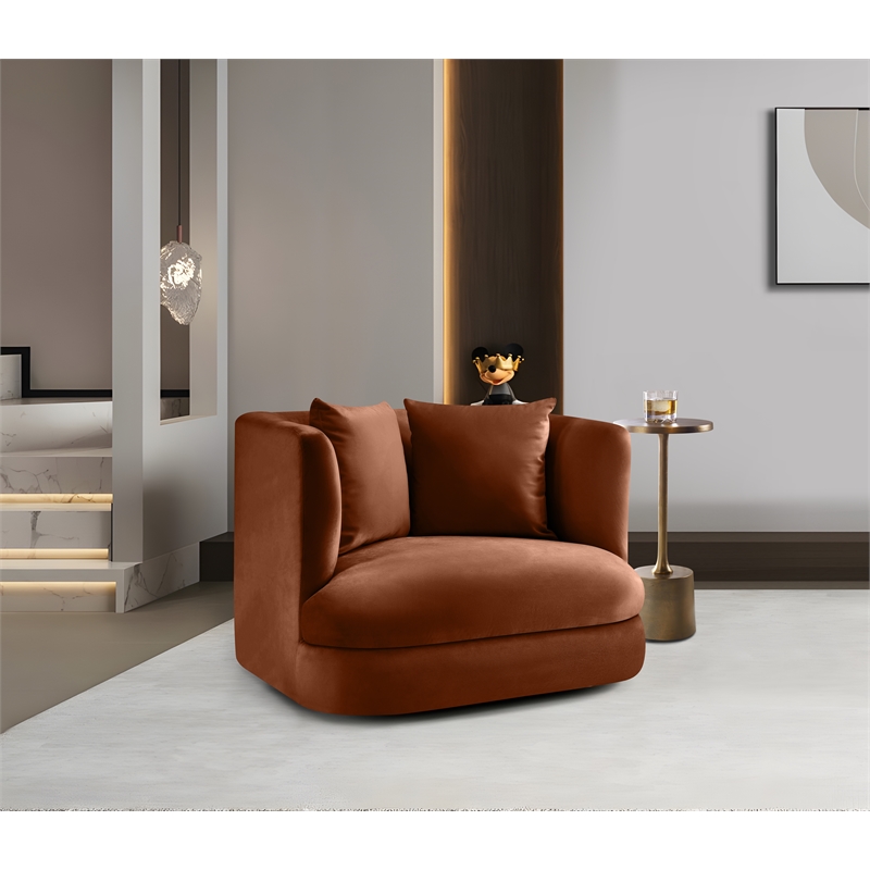 Bowery Hill Contemporary Solid Wood Frame Cognac Durable Velvet Accent Chair