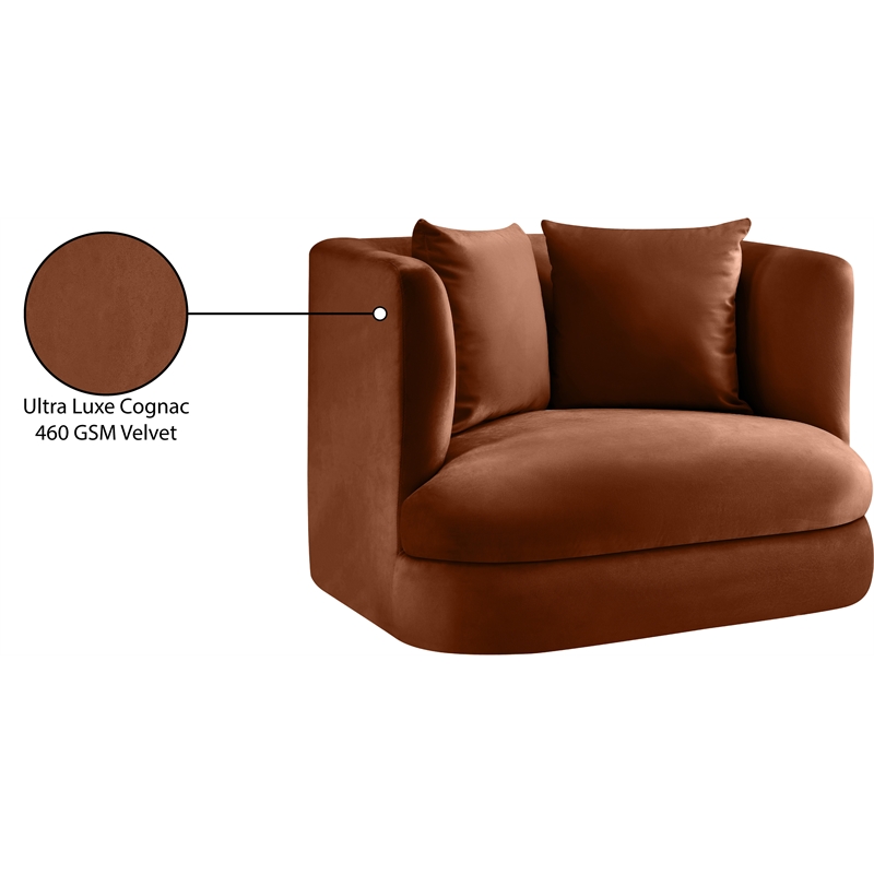 Bowery Hill Contemporary Solid Wood Frame Cognac Durable Velvet Accent Chair