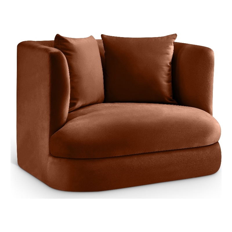 Bowery Hill Contemporary Solid Wood Frame Cognac Durable Velvet Accent Chair