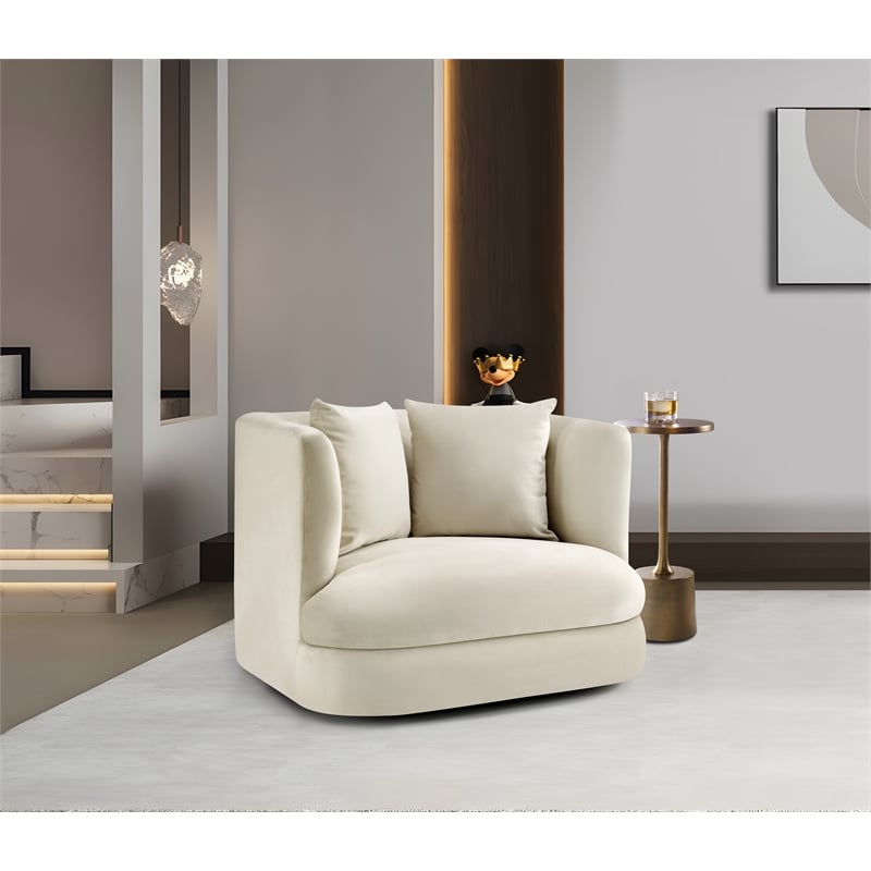 Bowery Hill Contemporary Solid Wood Frame Cream Durable Velvet Accent Chair