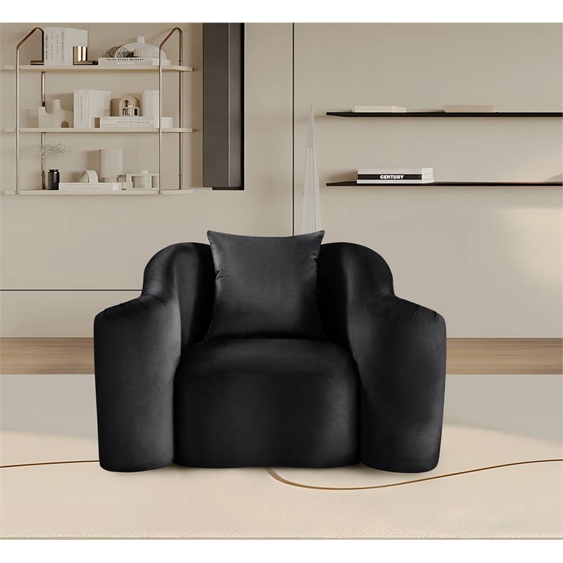 Bowery Hill Contemporary Rich Curves Black Durable Velvet Accent Chair