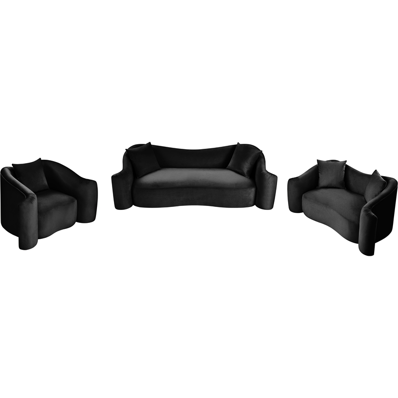 Bowery Hill Contemporary Rich Curves Black Durable Velvet Accent Chair