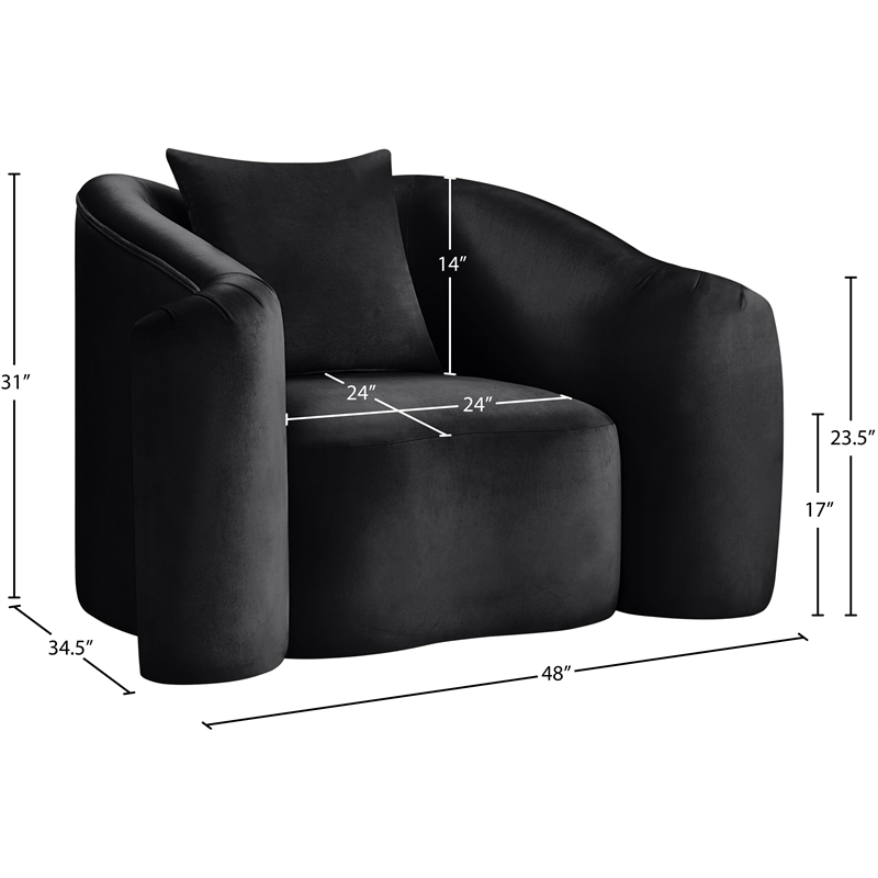 Bowery Hill Contemporary Rich Curves Black Durable Velvet Accent Chair