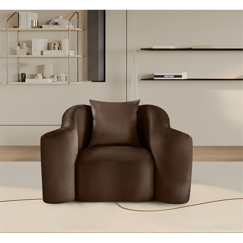 Bowery Hill Contemporary Rich Curves Brown Durable Velvet Accent Chair