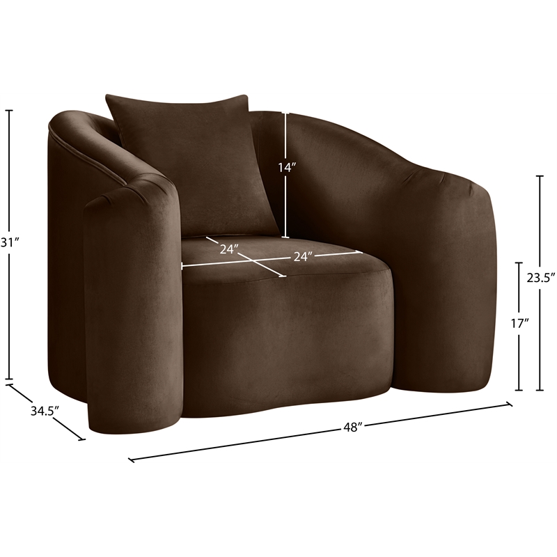 Bowery Hill Contemporary Rich Curves Brown Durable Velvet Accent Chair