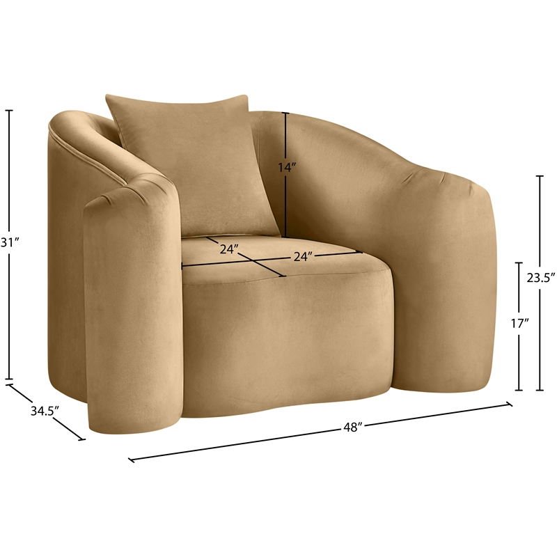 Bowery Hill Contemporary Rich Curves Camel Durable Velvet Accent Chair