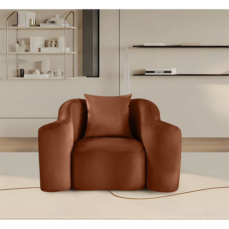 Bowery Hill Contemporary Rich Curves Cognac Durable Velvet Accent Chair