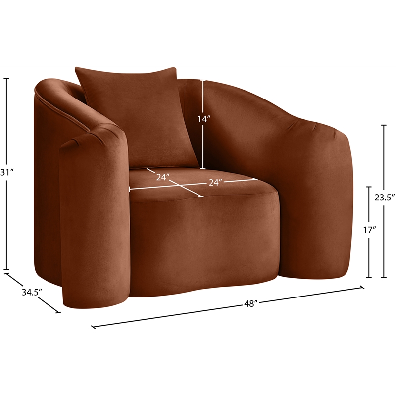 Bowery Hill Contemporary Rich Curves Cognac Durable Velvet Accent Chair