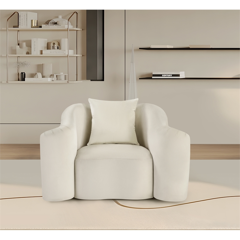 Bowery Hill Contemporary Rich Curves Cream Durable Velvet Accent Chair