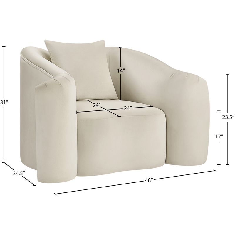 Bowery Hill Contemporary Rich Curves Cream Durable Velvet Accent Chair