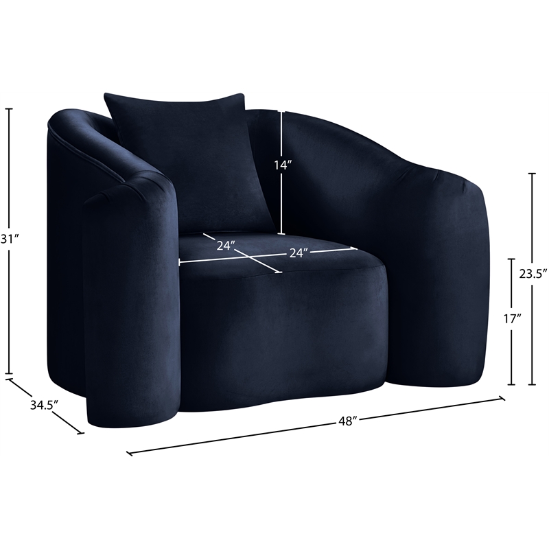 Bowery Hill Contemporary Rich Curves Navy Durable Velvet Accent Chair