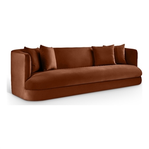 Bowery Hill Contemporary Solid Wood Frame Cognac Durable Velvet Sofa