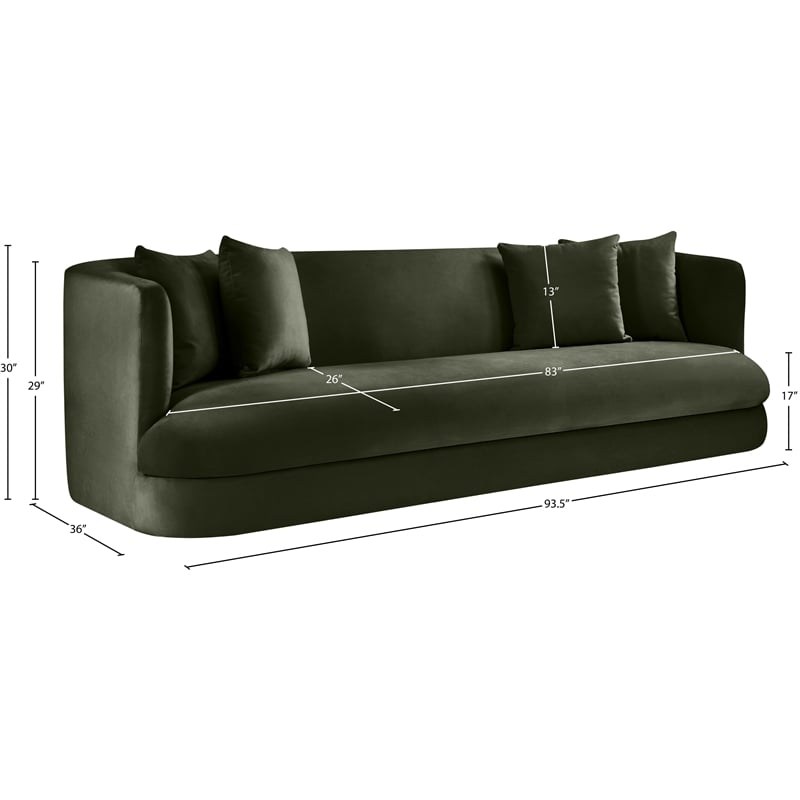 Bowery Hill Contemporary Solid Wood Frame Green Durable Velvet Sofa