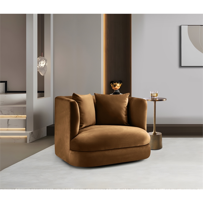 Bowery Hill Contemporary Solid Wood Frame Saddle Durable Velvet Accent Chair