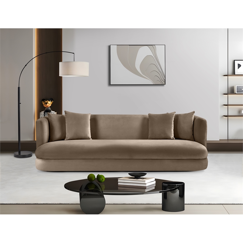 Bowery Hill Contemporary Solid Wood Frame Taupe Durable Velvet Sofa